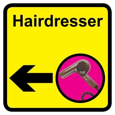 Hairdresser sign with left arrow - 300mm x 300mm